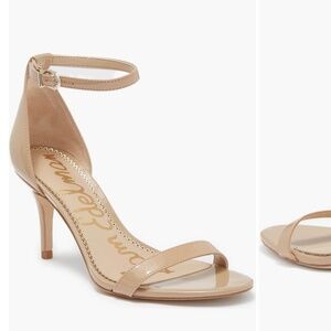 Sam Edelman Nude Beige Patent Leather Strappy Sandal Heels 9 EUC Patti